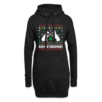 Modèle de tricot de Noël Doberman Noël laid - Sweat-shirt à capuche long Femme - noir - Devant