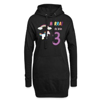 Hurra ich bin 3 Dritter Geburtstag 3 Jahre Einhorn - Hoodie-Kleid - Schwarz - Vorne