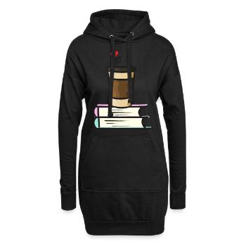 Kaffee Tee und Bücher mit Herz - Hoodie-Kleid - Schwarz - Vorne