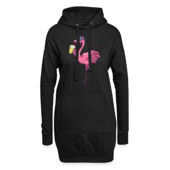 Flamingo mit Sonnenbrille trinkt Bier - Hoodie-Kleid - Schwarz - Vorne