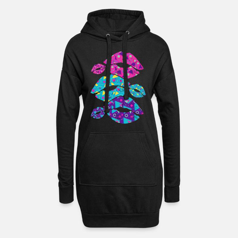 80er Mode - Hoodie-Kleid - Schwarz