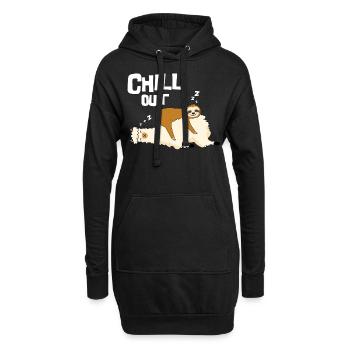 Chill out, Faultier schläft auf Lama, GEschenk - Hoodie-Kleid - Schwarz - Vorne