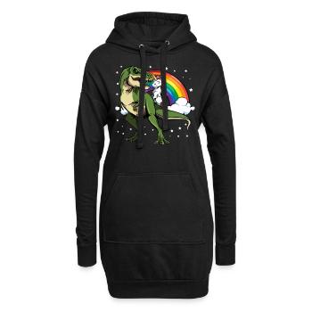 Einhorn T-Rex Regenbogen Sterne Fabeltier Geschenk - Hoodie-Kleid - Schwarz - Vorne