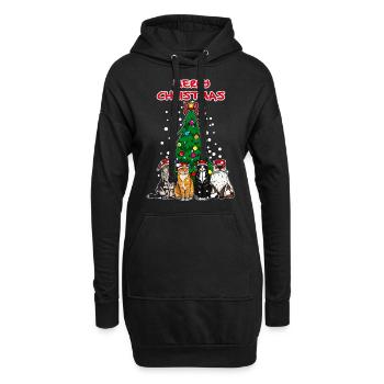 Joyeux Noël Cadeau De Chats De Noël - Sweat-shirt à capuche long Femme - noir - Devant