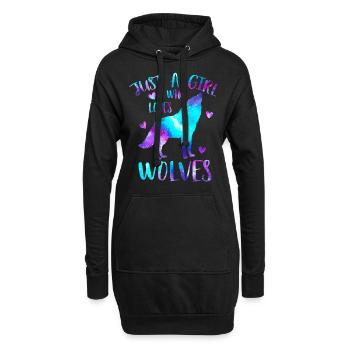 Nur ein Mädchen, das Wölfe Liebt Galaxy - Hoodie-Kleid - Schwarz - Vorne