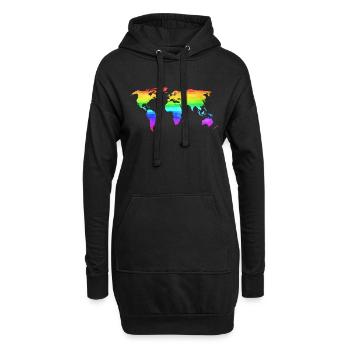 Couleurs arc-en-ciel Carte du monde Voyage Voyage - Sweat-shirt à capuche long Femme - noir - Devant