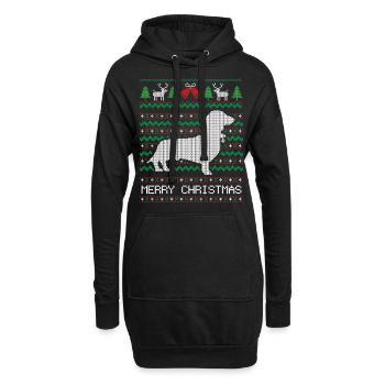 Weihnachts-Dackel - Hoodie-Kleid - Schwarz - Vorne