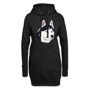 Chien husky - Sweat-shirt à capuche long Femme - noir - Devant