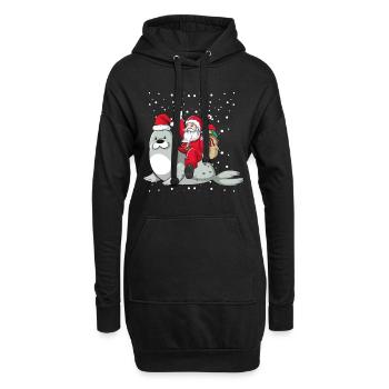 Santa reitet Robbe Seehund Ugly Christmas Zoo Tier - Hoodie-Kleid - Schwarz - Vorne
