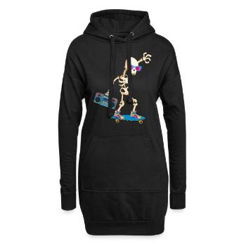 Skelett Skateboard Party 70er 80er 90er - Hoodie-Kleid - Schwarz - Vorne