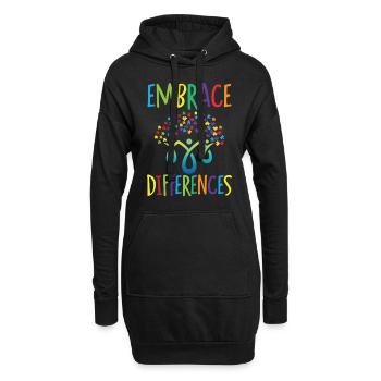 Embrace differences Autisme Handicap Compréhension - Sweat-shirt à capuche long Femme - noir - Devant