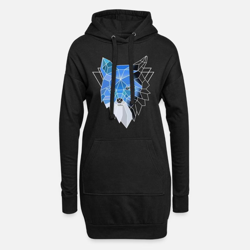 Blue polygon wolf - Hoodie Dress - black