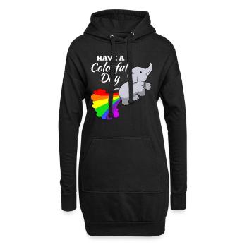 Éléphant blague illustration comique arc-en-ciel - Sweat-shirt à capuche long Femme - noir - Devant