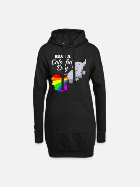 Elephant joke comic illustration rainbow - Hoodie Dress - black
