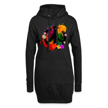 Signe de la paix fleurs rétro bohème des années 60 - Sweat-shirt à capuche long Femme - noir - Devant