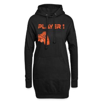 Partnerlook Pärchen Paar Partner Player 1 - Hoodie-Kleid - Schwarz - Vorne