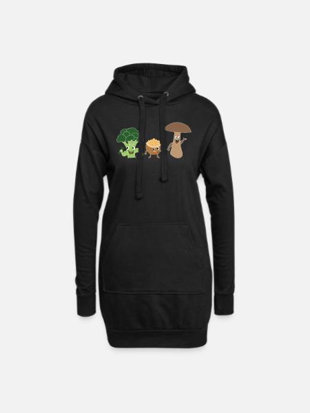 Brokkoli Walnuss Pilz Vegan Vegetarier Veganer - Hoodie-Kleid - Schwarz