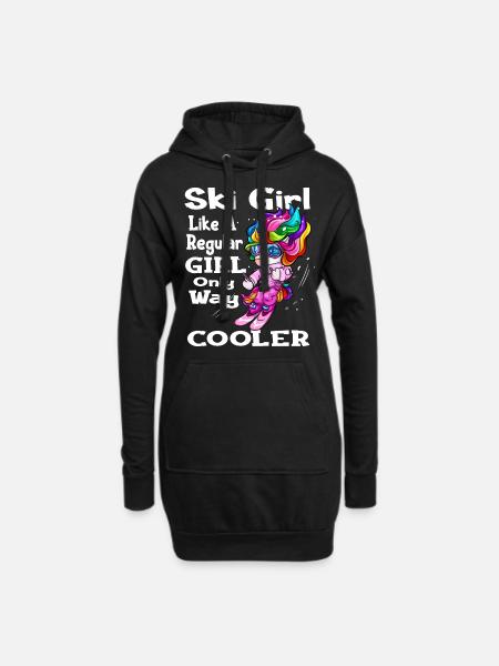 Skifahrererin Einhorn Skifahren Wintersport - Hoodie-Kleid - Schwarz