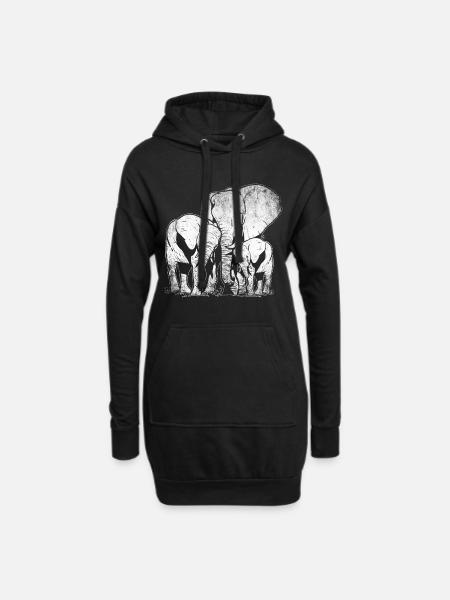 Elefant Familie Liebe - Hoodie-Kleid - Schwarz