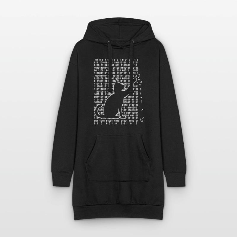 Cat in the system Cat plays with binary code Hoodie Dress
