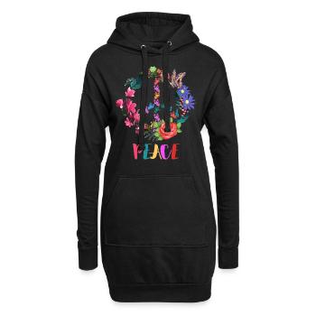 Fleurs de signe de paix - Sweat-shirt à capuche long Femme - noir - Devant
