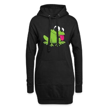 Grenouille - sortez sa langue - Sweat-shirt à capuche long Femme - noir - Devant