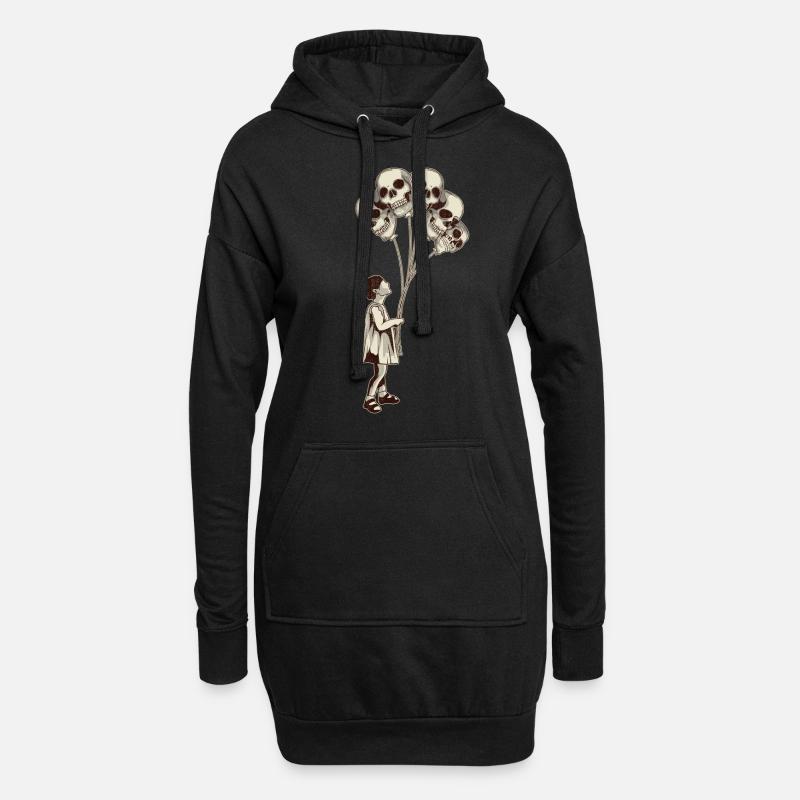 Mädchen Mit Totenkopf Ballons Totenköpfe - Hoodie-Kleid - Schwarz