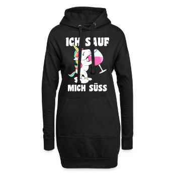 Ich sauf mich süss Einhorn mit Wein - Hoodie-Kleid - Schwarz - Vorne