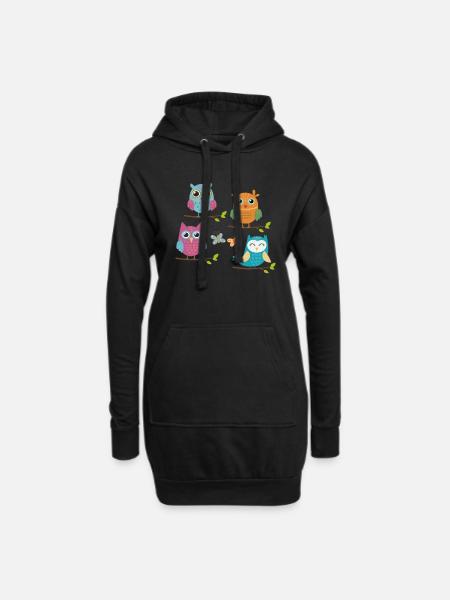 Eule - Hoodie-Kleid - Schwarz