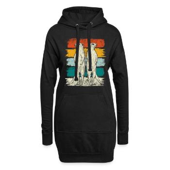 Retro Erdmännchen Tiere - Hoodie-Kleid - Schwarz - Vorne