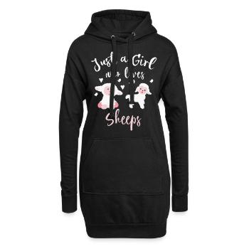Fille qui aime mouton agneau enfant mouton - Sweat-shirt à capuche long Femme - noir - Devant