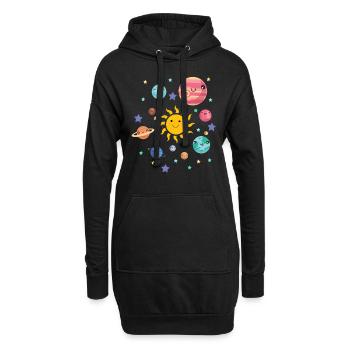 Planètes du système solaire astronomie spatiale enfants - Sweat-shirt à capuche long Femme - noir - Devant