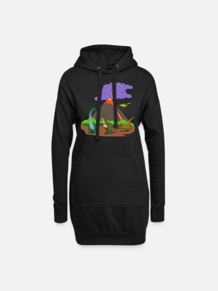 Dino Dinosaurier Vulkanausbruch Eruption Geschenk - Hoodie-Kleid - Schwarz