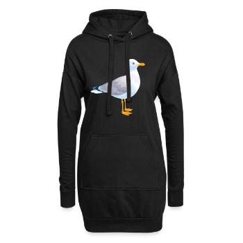 Tshirt mouettes oiseaux de mer - Sweat-shirt à capuche long Femme - noir - Devant