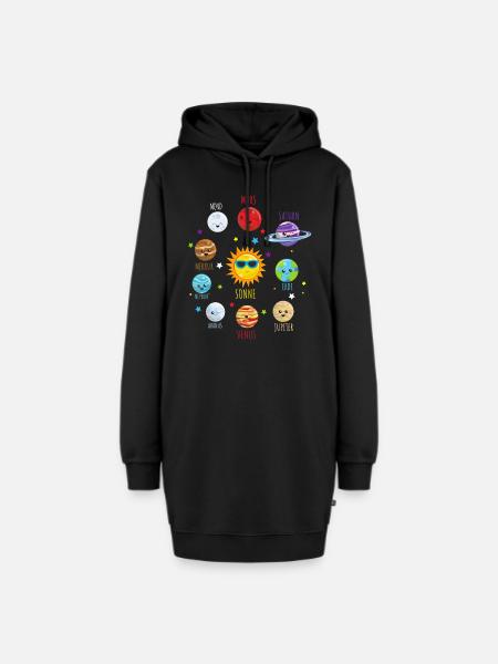 Sonnensystem - Hoodie-Kleid - Schwarz
