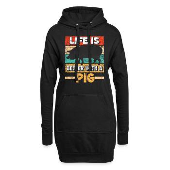 Schwein - Hoodie-Kleid - Schwarz - Vorne