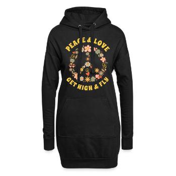 Costume hippie Peace Love des années 60 et 70 - Sweat-shirt à capuche long Femme - noir - Devant