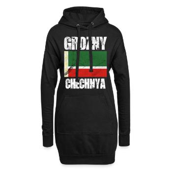 Grozny Tchétchénie, drapeau tchétchène - Sweat-shirt à capuche long Femme - noir - Devant
