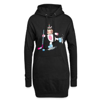 Joueur de hockey sur glace licorne enfant sport d'hiver magique - Sweat-shirt à capuche long Femme - noir - Devant