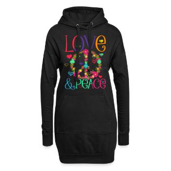 Hippie Love Peace Flower Power Friedensbewegung - Hoodie-Kleid - Schwarz - Vorne