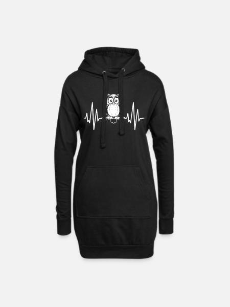 Owl heart - Hoodie Dress - black