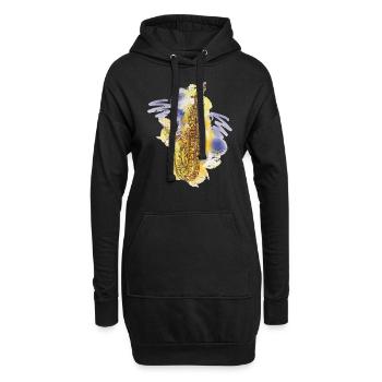 Musique de saxophone - Sweat-shirt à capuche long Femme - noir - Devant