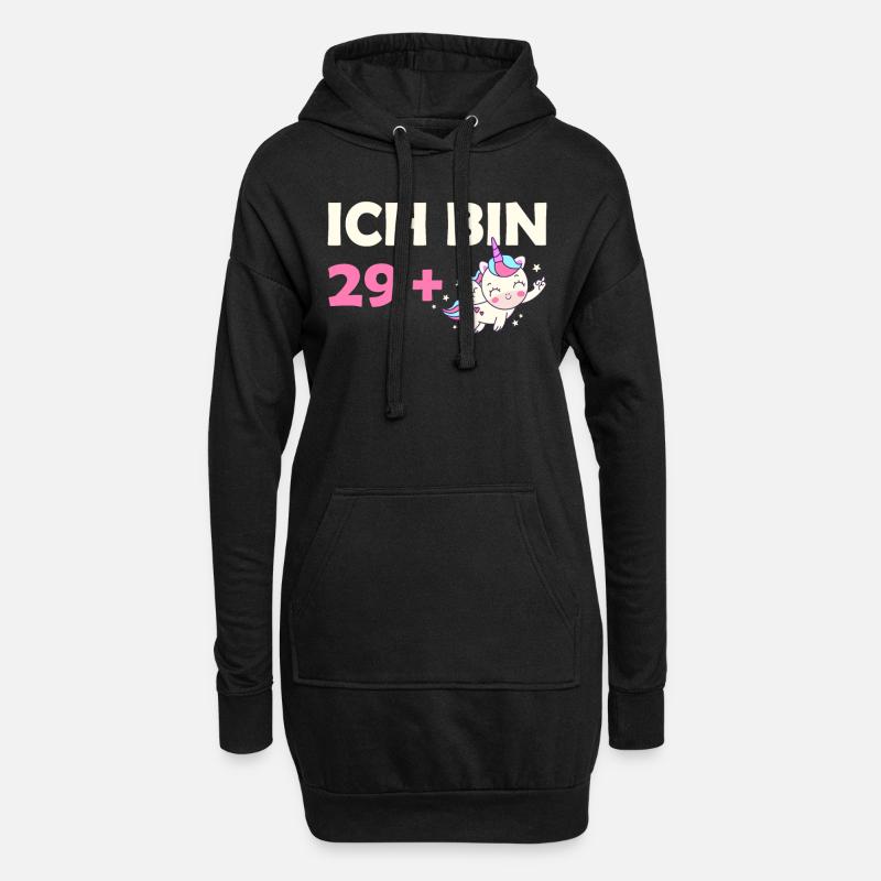 Ich bin 29 Plus 30. Geburtstag Einhorn - Hoodie-Kleid - Schwarz