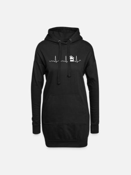 Haus bauen - Herzlinie, Herzschlag, Puls, Kardio - Hoodie-Kleid - Schwarz