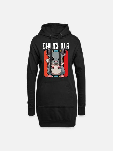 Chinchilla - Niedlich Retro Style Kawaii - Hoodie-Kleid - Schwarz