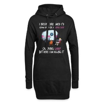 Camping camping caravane camp - Sweat-shirt à capuche long Femme - noir - Devant