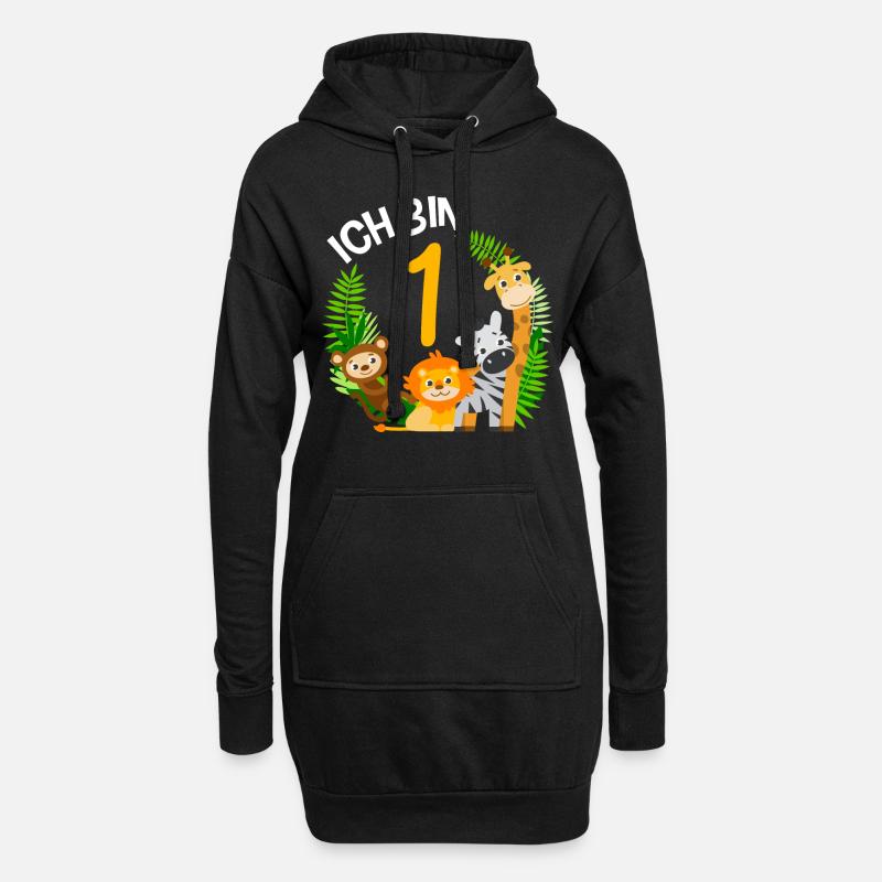 1. Geburtstag Geburtstagsshirt Dschungel Erster - Hoodie-Kleid - Schwarz