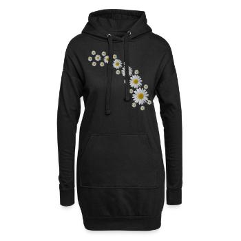 Margeriten Ranke, weiße Blumen, Blüten, floral, - Hoodie-Kleid - Schwarz - Vorne