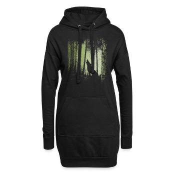 Crépuscule connivelle forêt de la silhouette de loup pleurant - Sweat-shirt à capuche long Femme - noir - Devant