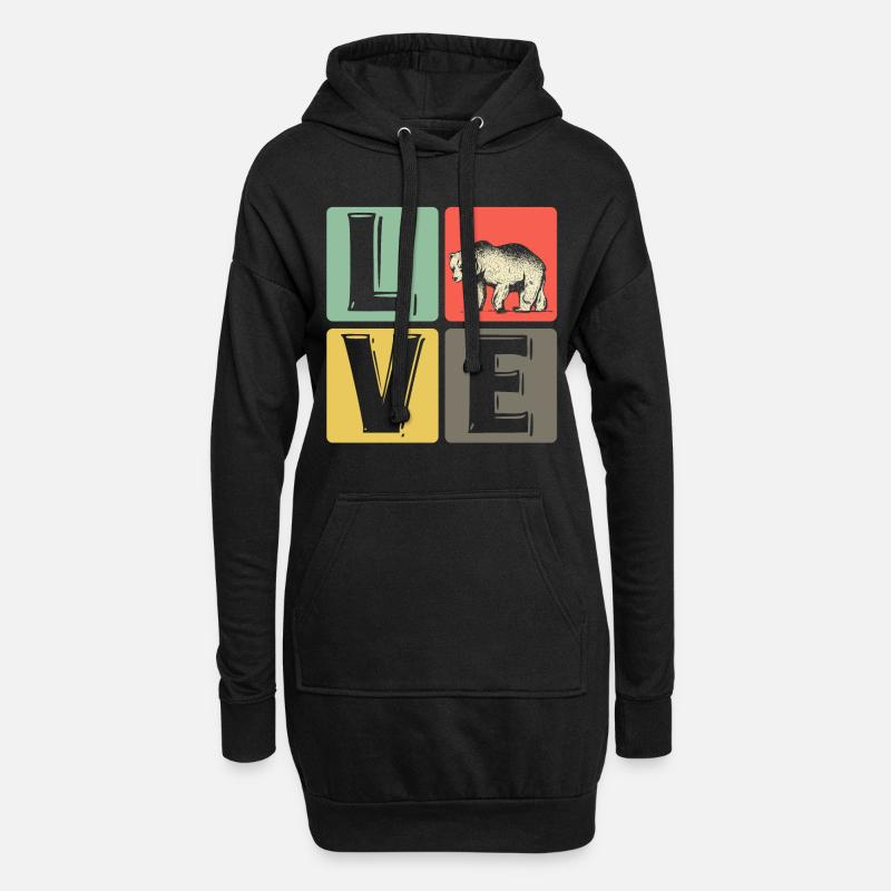 Bär - Love - Hoodie-Kleid - Schwarz